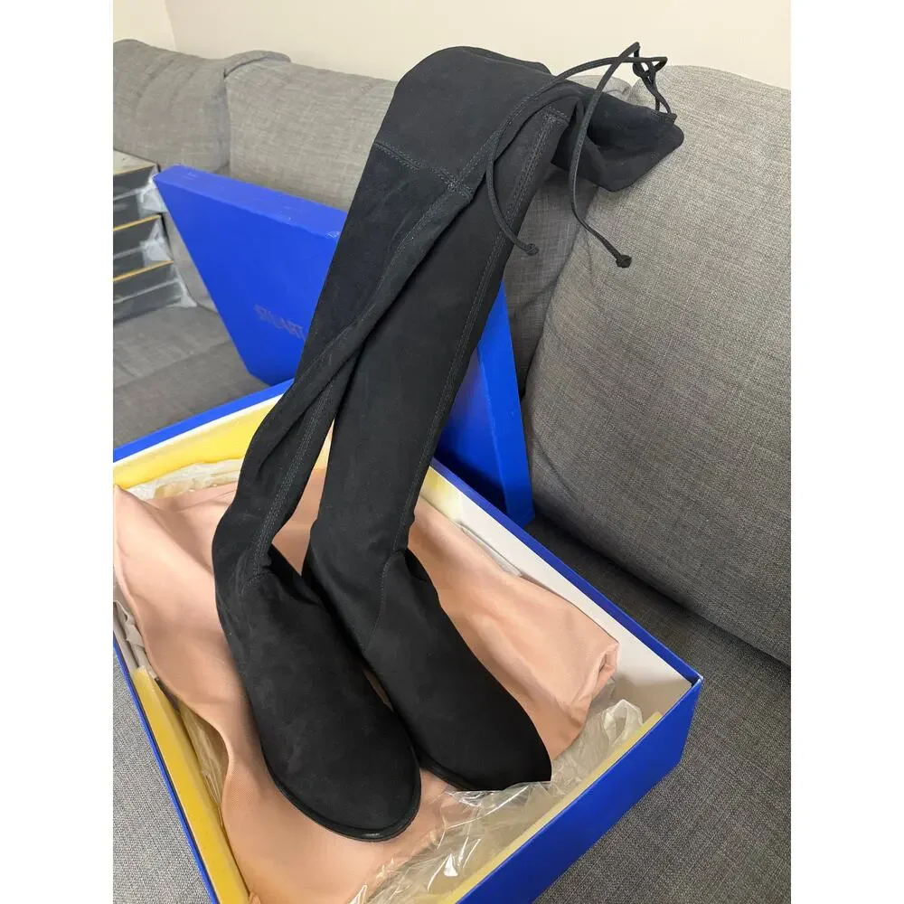 New Stuart Weitzman Lowland Black Suede Over The Knee Boots Size 9.5 Womens $950